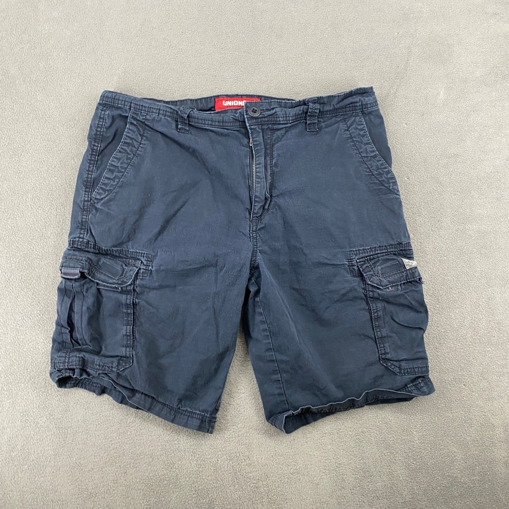 Unionbay Mens Navy Blue Cargo Shorts Size 32 Cotton Stretch Multi Pocket Utility